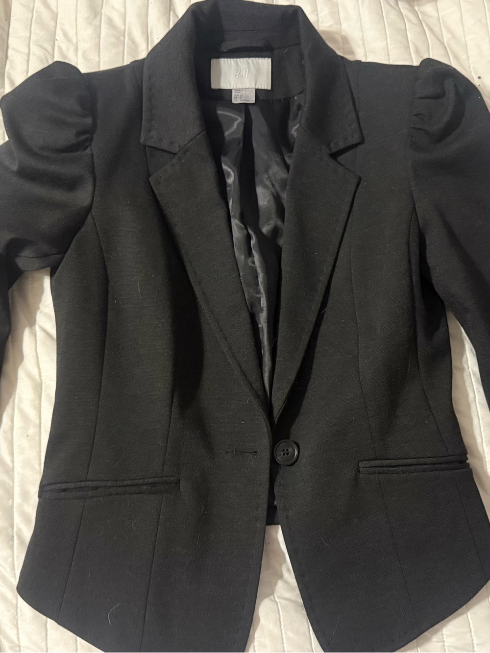 H&M Black Single-Button Puff Sleeve Blazer